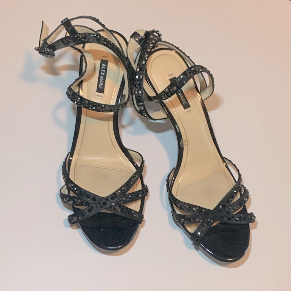 Alex Marie for Dillards - Women’s Black Beaded Ankle Strap 3” High Heels. 9M